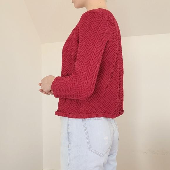 Vintage - Red cotton knit cardigan/Sweater - Picture 2 of 14